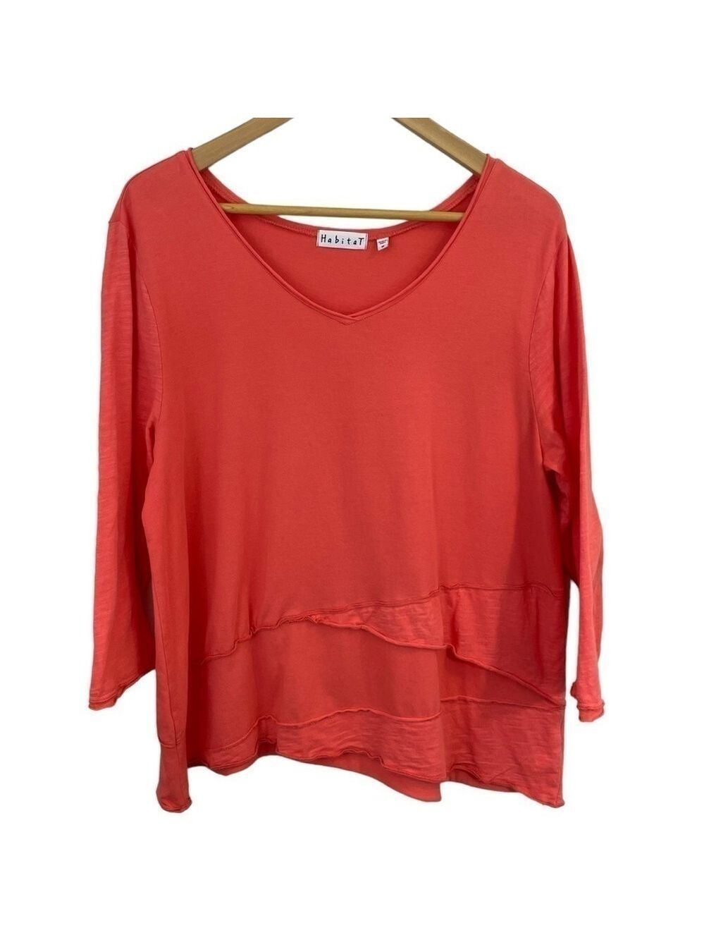 Habitat Long Sleeve Casual Top Womens M Peachy Pink Asymmetrical Tiered Ruffle